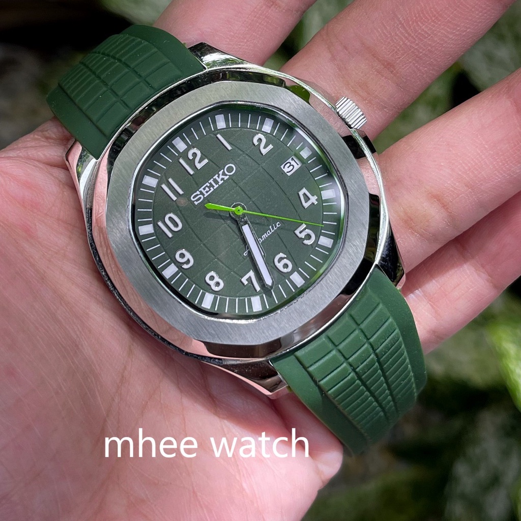 Seiko Mod Aquanuat Model Green Waffle Dial Rubber Strap Best Quality