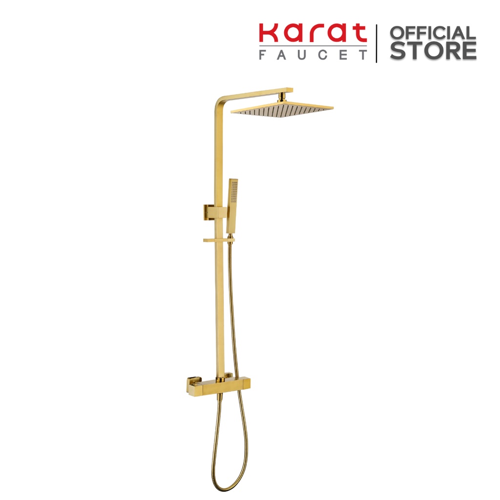 Karat Faucet ก๊อกผสมติดผนัง (Thermostatic) พร้อมชุดฝักบัว Rain Shower  สีทองด้าน รุ่น KRS-001-711-41