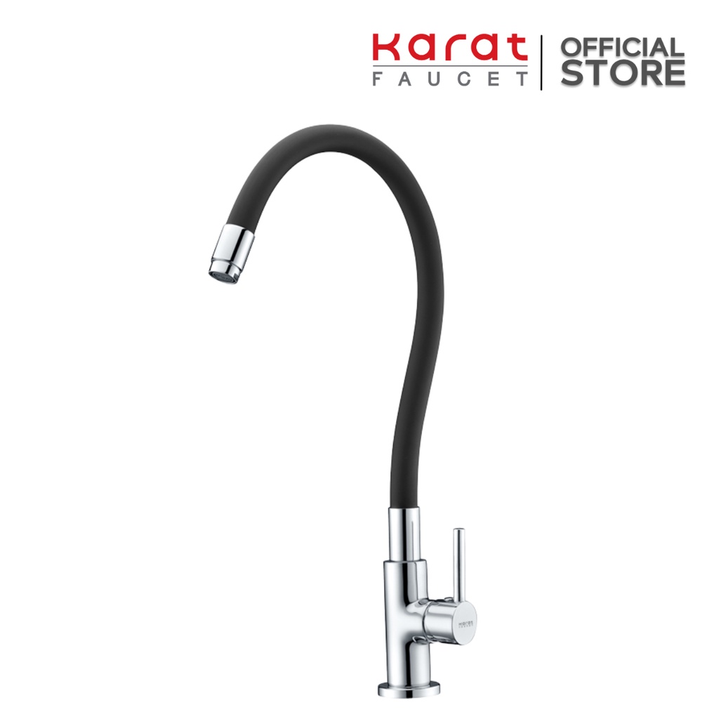 Karat Faucet ก๊อกซิงค์เดี่ยวแบบก้านโยกติดบนเคาน์เตอร์ ปรับทิศทางได้ 360 องศา (สีดำ) รุ่น KF-27-916-55