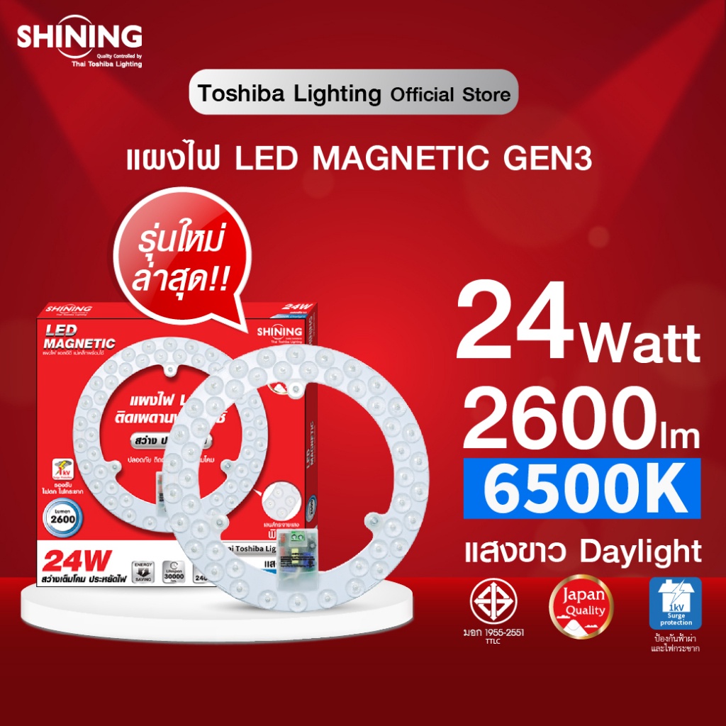 SHINING LED MAGNETIC แผงไฟแม่เหล็ก 24W 2600ลูเมน ไฟติดเพดาน ติดด้วยแม่เหล็ก ใช้แทนหลอดกลม ประหยัด สว่างมาก