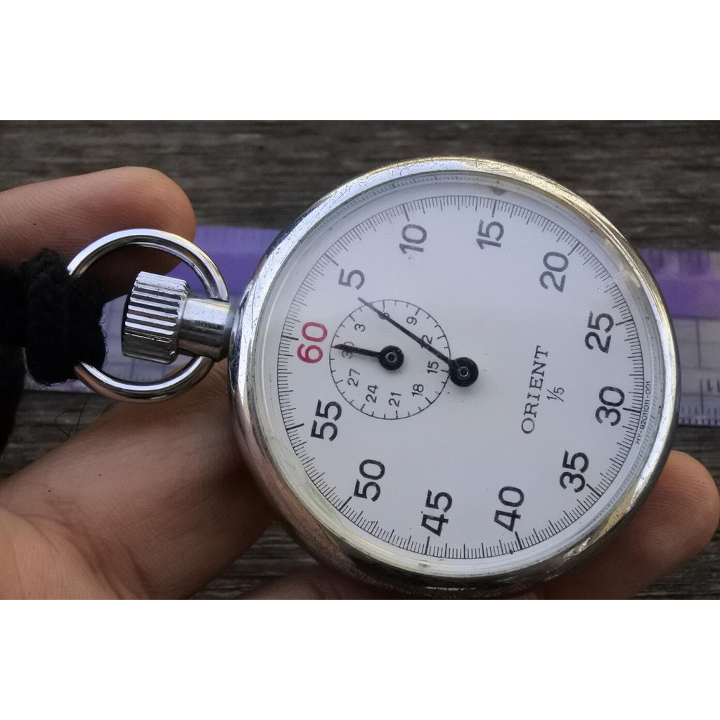 นาฬิกา Vintage มือสองญี่ปุ่น Orient Pocket Stop Watch 1/5 หน้าขาว ทรงกลม ระบบ ไขลาน ขนาด51mm ใช้งานได้ปกติ