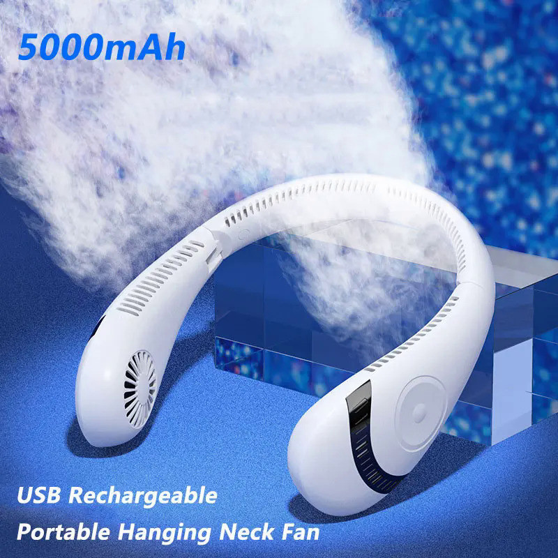 5000mAh Hanging Neck Fan Foldable Summer Air Cooling Portable USB Rechargeable Bladeless Mute Fans for Outdoor Sportsl L