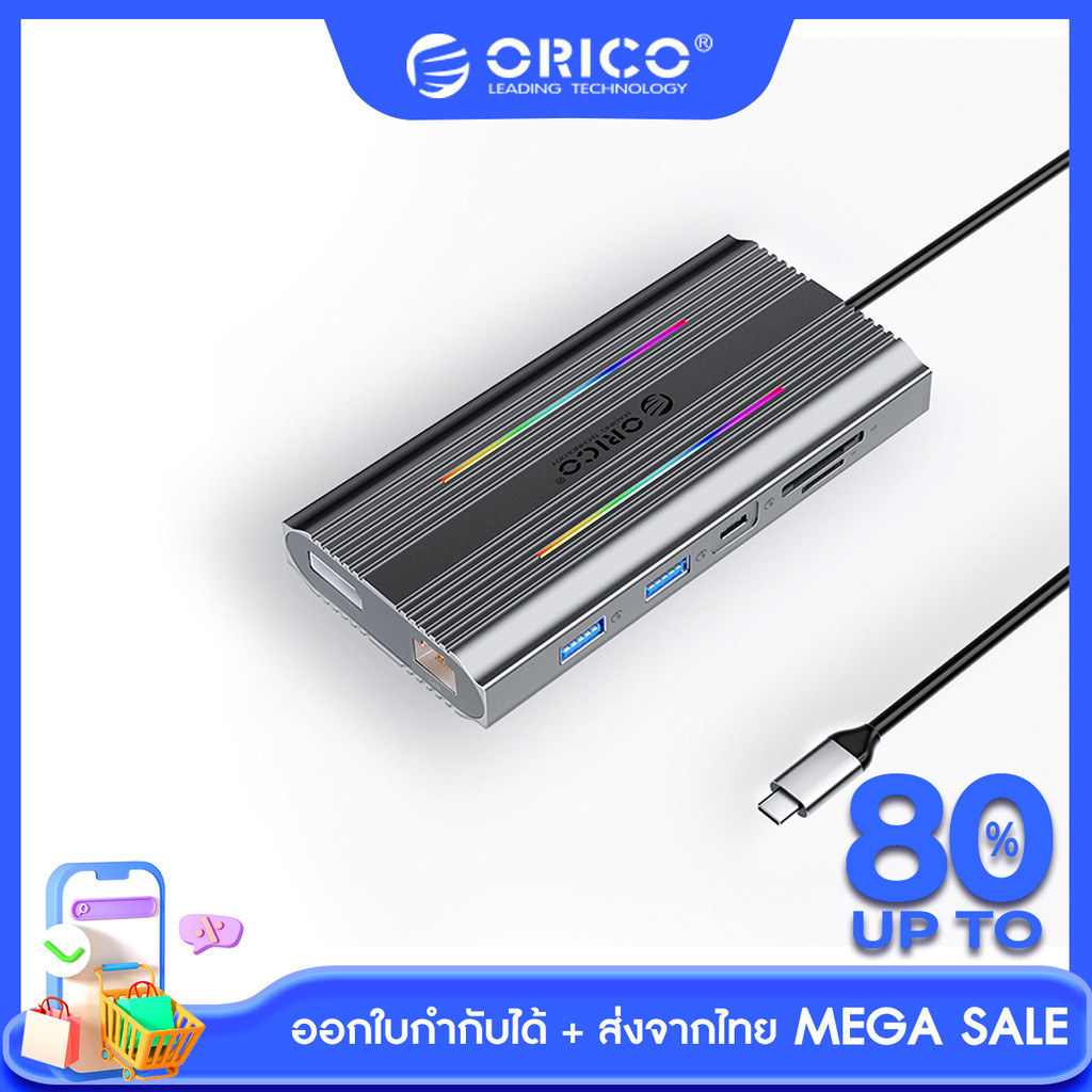 [ส่งจากไทย-ออกใบกำกับได้] ORICO XDR USB C RGB 12in1 Dual 4K HDMI DP100W 5Gbps RJ45 SD/TF Audio Hub for MacBook M2 M3