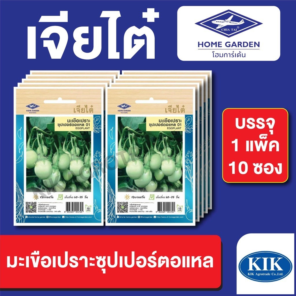 เมล็ดพันธุ์ ผักซอง มะเขือเปราะ ซุปเปอร์ตอแหล ตราเจียไต๋ CT15 บรรจุแพ็คล่ะ 10 ซอง ราคา 80 บาท