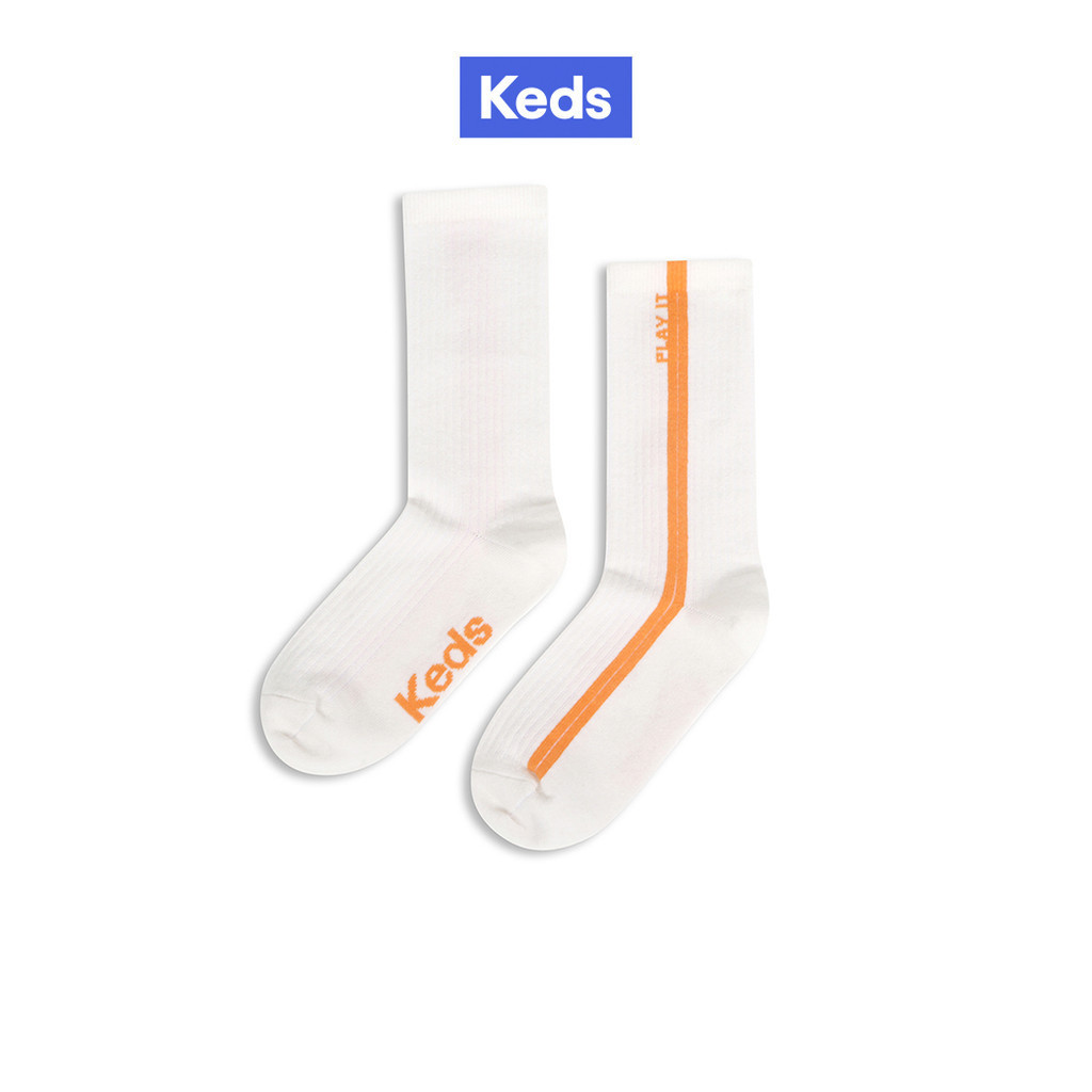 KEDS ถุงเท้า รุ่น STRIPE CREW SOCKS สีครีม/ส้ม ( KS24ACS02002 )
