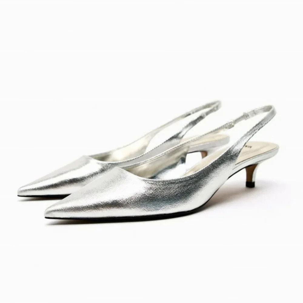 Thaya TRAF Sliver รองเท้าส้นสูงรองเท้าแตะรองเท้าผู้หญิง2024ฤดูร้อน Pointed Head Slingbacks Stilettos Woman JYJX