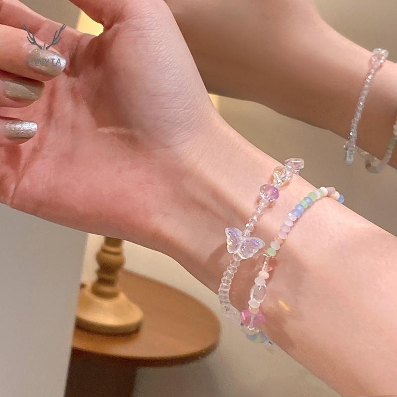 สร้อยข้อมืออะคริลิค ประดับลูกปัด รูปผีเสื้อ หัวใจ สีสันสดใส สําหรับผู้หญิง แฟนสาว XINYIA1