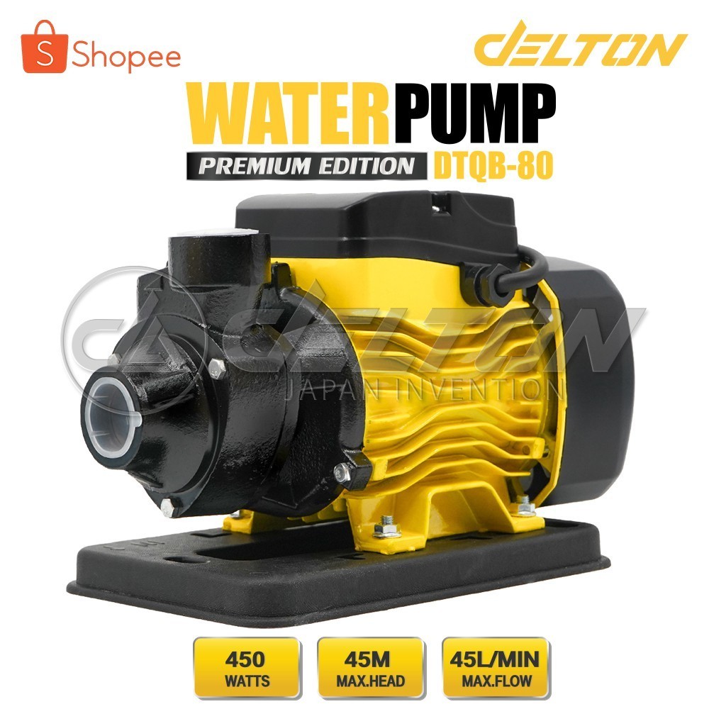 DELTON ปั๊มน้ำหอยโข่ง ปั๊มน้ำ ปั้มน้ำ 450W รุ่นใหม่ DTQB-80 (Upgrade จาก QB-60) ขนาด 1 นิ้ว คอล์ยทองแดงแท้ ทนทาน – โปรปัง
