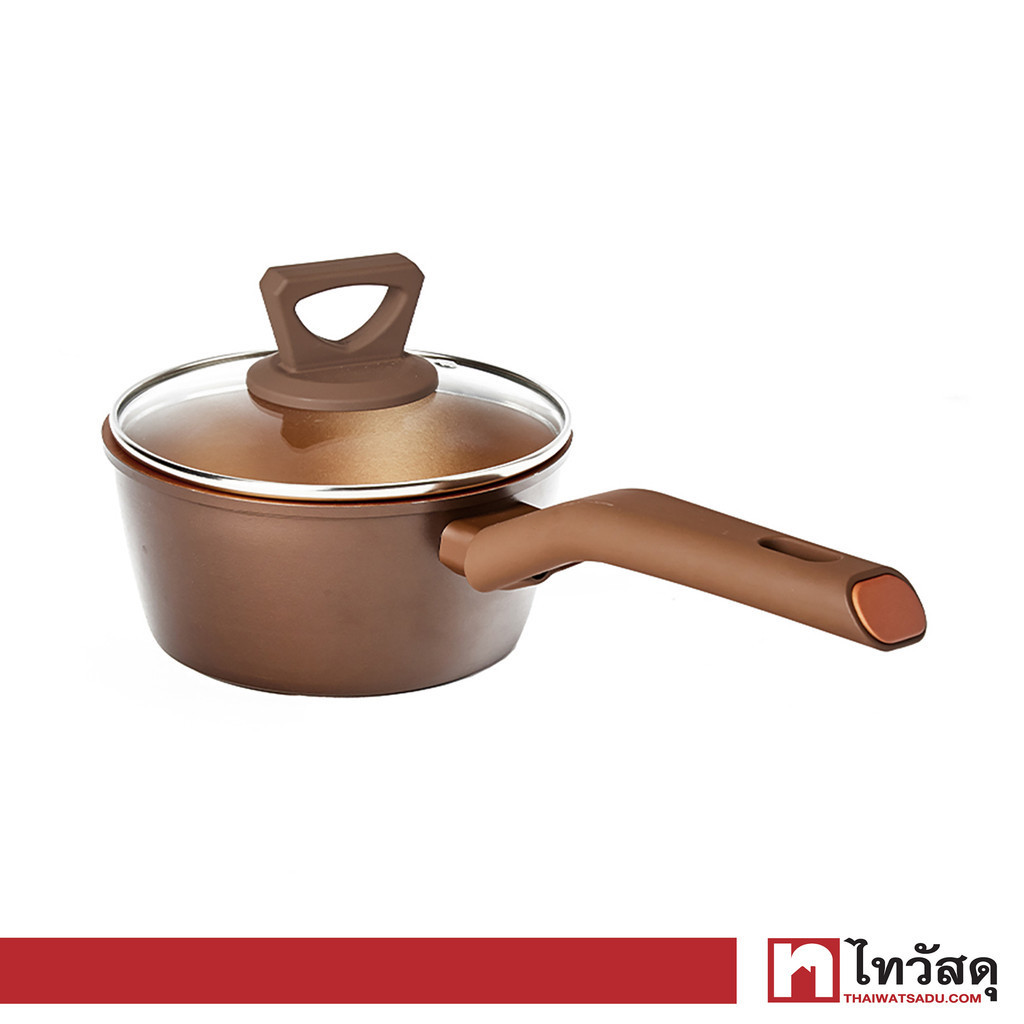 KASSA HOME หม้อด้ามนอนสติ๊ก หม้อด้ามนอนสติ๊ก รุ่น L124AK-0418 ขนาด 18 ซม. สีน้ำตาล - ทอง