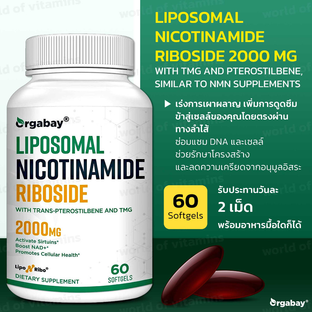 Orgabay Liposomal Nicotinamide Riboside 2000 MG with TMG and Pterostilbene, Similar to NMN Supplemen