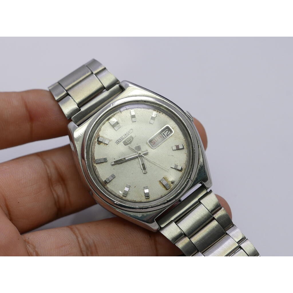 นาฬิกา Vintage มือสองญี่ปุ่น Seiko5 ระบบ Automatic 6309 897A ผู้ชาย หน้าเทา 38มม เสียต้องล้างเครื่อง ขายตามสภาพ