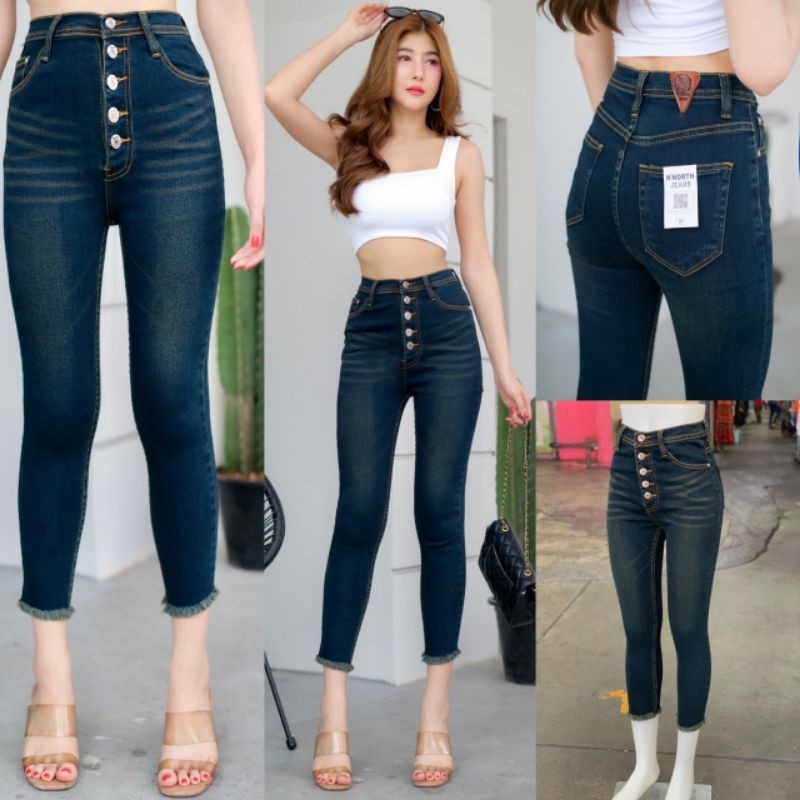 North jeans กางเกงยีนส์ผู้หญิงผ้าซาร่า รุ่นขา8ส่วนขาด