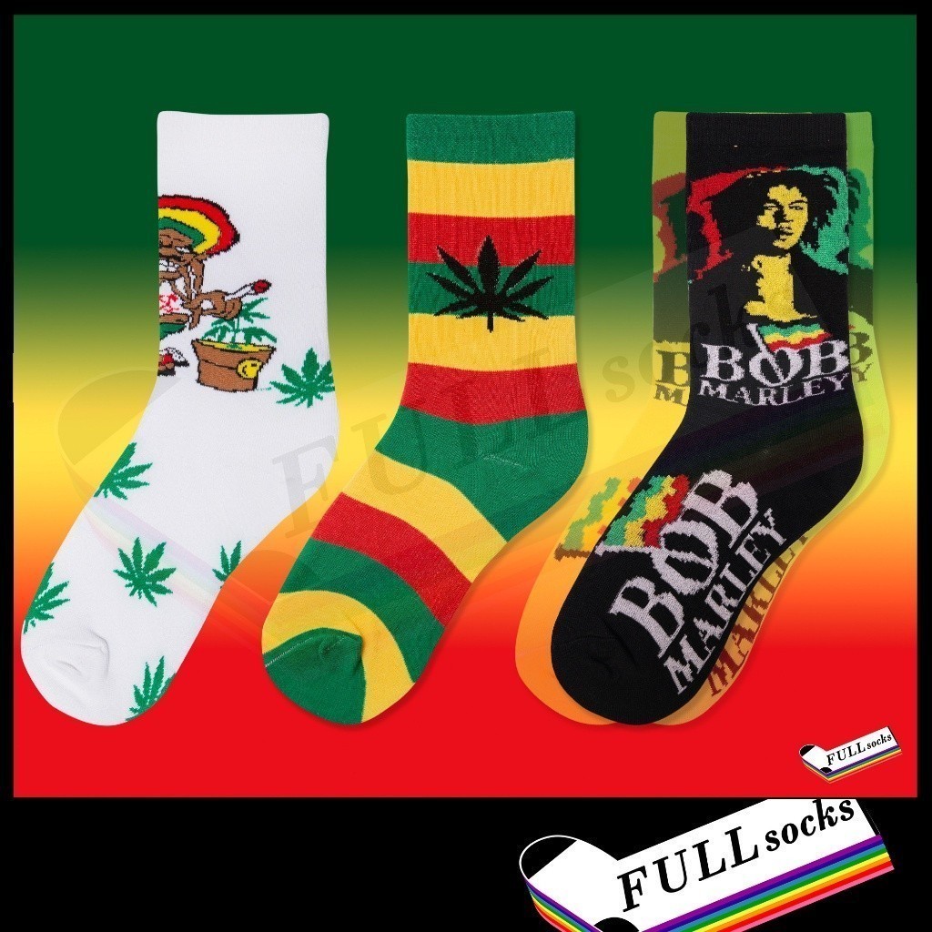 ถุงเท้าลาย กัญชา แถบกัญชา ขนาด Free Size Bob Marley Socks