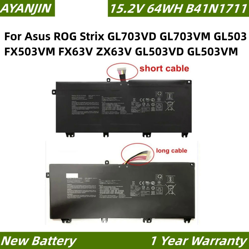 B41N1711 15.2V 64Wh แบตเตอรี่แล็ปท็อปสำหรับ Asus ROG Strix GL703VD GL703VM GL503 FX63V ZX63V GL503VD