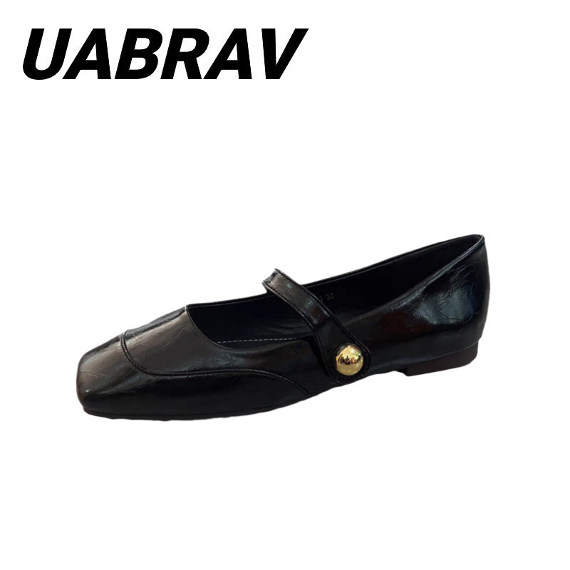 UABRAV.รองเท้าแมรี่เจน หัวสี่เหลี่ยม พื้นแบน สีน้ําตาล สไตล์ฝรั่งเศส คลาสสิก สําหรับผู้หญิง รองเท้าส้นเตี้ยฝรั่งเศส(ขนาด:35-40)