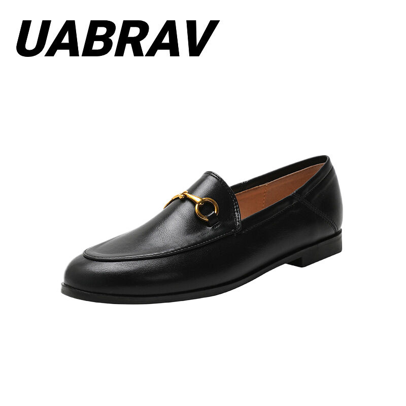 UABRAV.รองเท้าโลฟเฟอร์หนัง ส้นแบน แบบสวม สไตล์อังกฤษ สําหรับผู้หญิง(ขนาด:35-40)