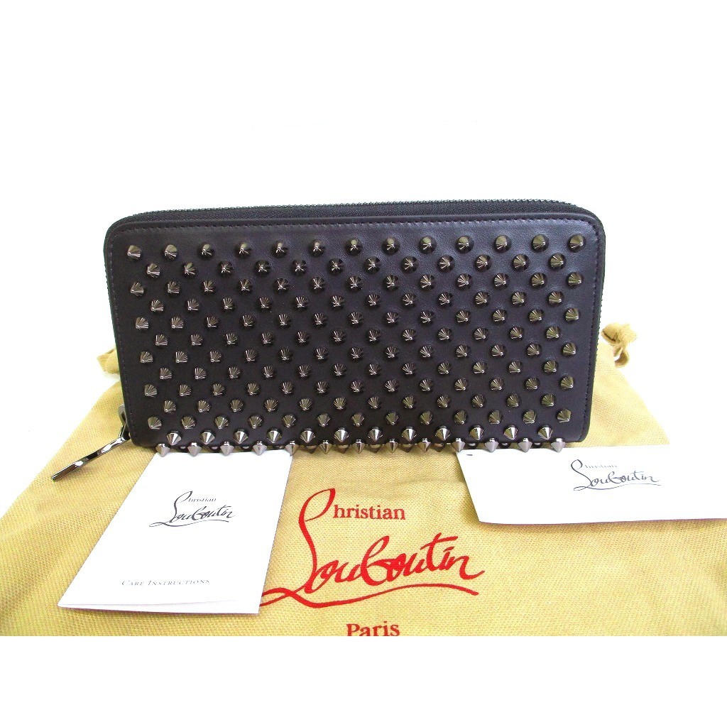 Authentic Christian Louboutin Panettone Black Leather Spikes Round Zip Wallet #a034  Pre-owned