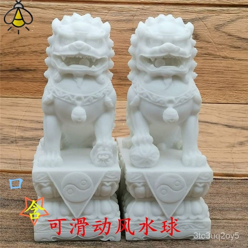 สิงโตหินแกะสลักคู่ของประดับหินอ่อนสีขาวเลียนแบบประตูสิงโต 5LGT
