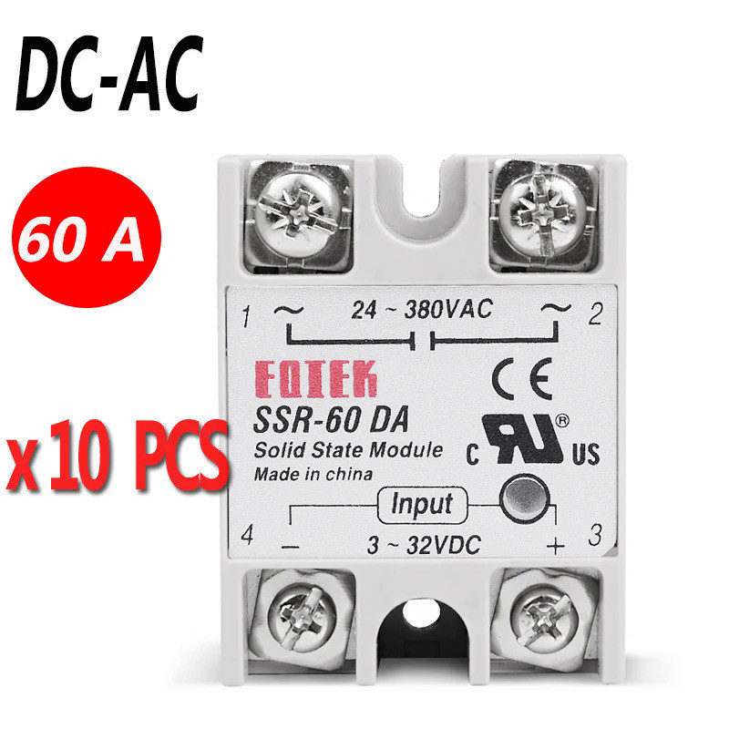 10 60A Sinotimer ยี่ห้ออุตสาหกรรม Solid State Relay SSR 60DA 3-32V DC อินพุตและ24-380VAC โหลด DC-AC
