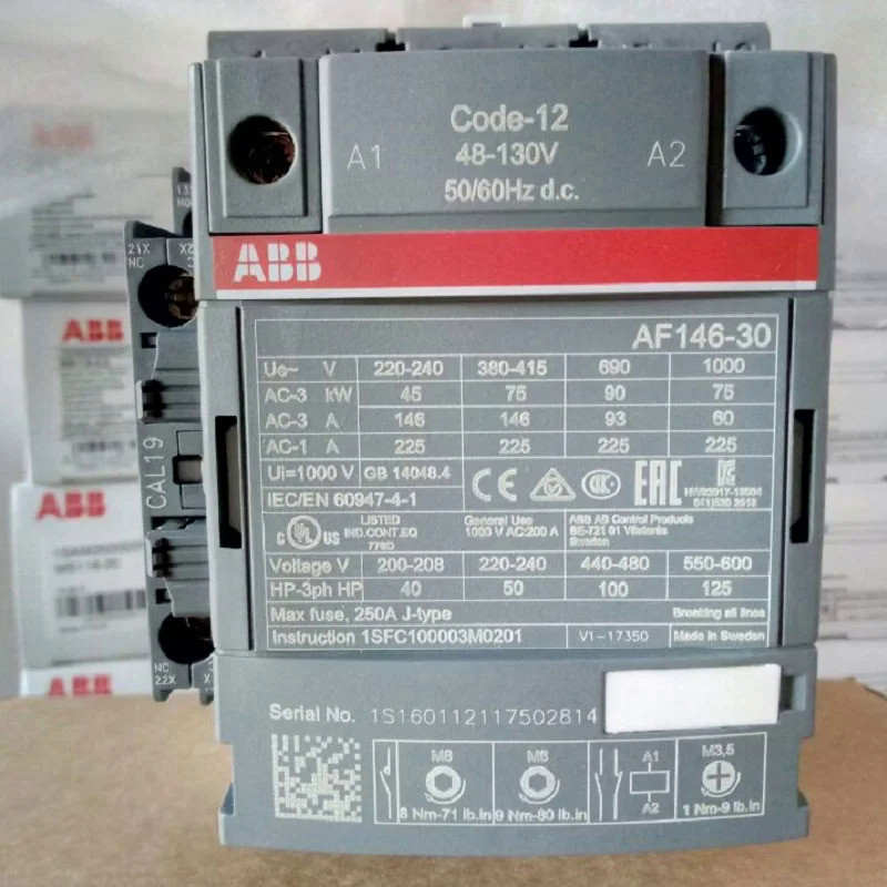 ABB 3-ploe Contactors AF Series Ac/dc ดำเนินการ1NC 1NO 146A 75kw AF146-30-11-12 AF146-30-11-13 AF146