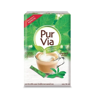 [2 กล่อง] Pur Via เพอร์เวีย ผลิตภัณฑ์ให้ความหวานแทนน้ำตาลจากหญ้าหวาน ขนาด 100 ซอง 0 แคลอรี