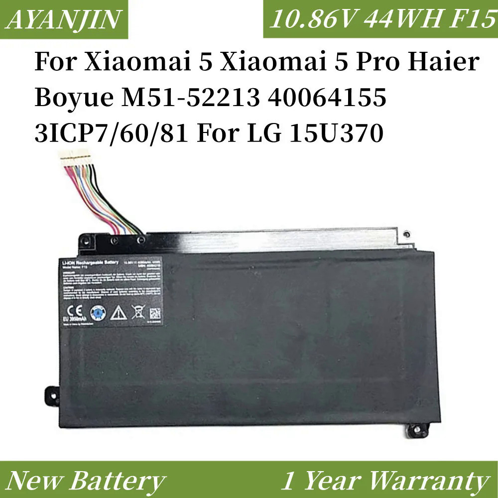 F15 10.86V 44WH Laptop Battery For Xiaomai 5 Xiaomai 5 Pro Haier Boyue M51-52213 40064155 3ICP7/60/8