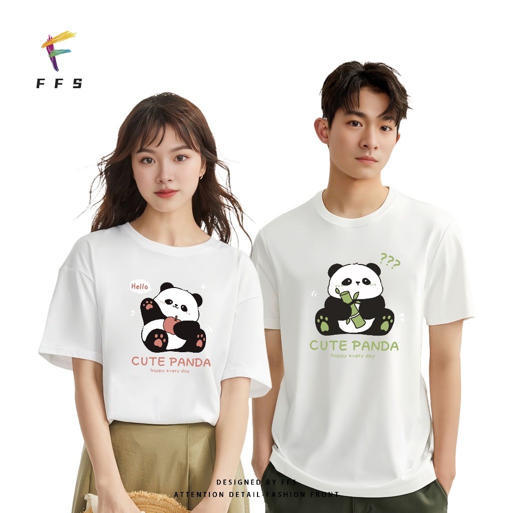 เสื้อยืดแฟชั่น เสื้อยืดคู่รัก ลายแพนด้า คอกลม แขนสั้น เนื้อผ้านุ่มใส่สบาย