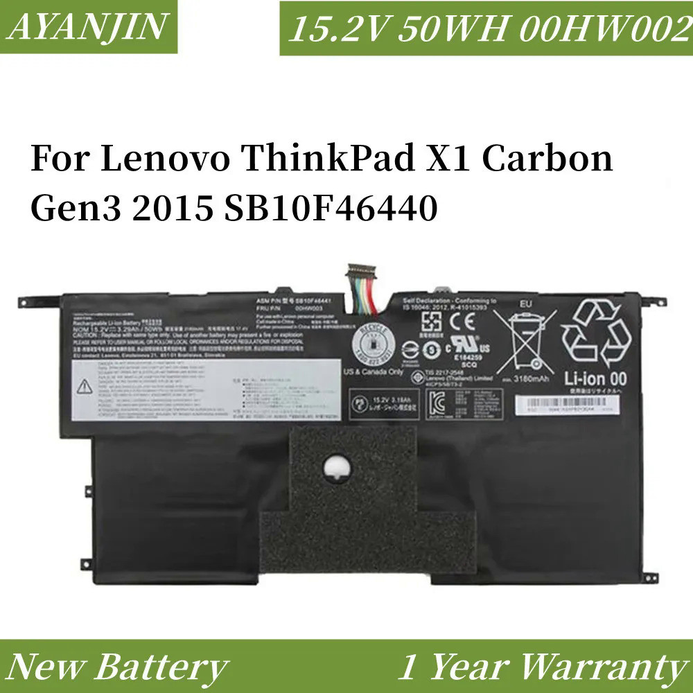 15.2V 3.29Ah/50WH 00HW003 SB10F46441 45N1700 Laptop Battery For Lenovo ThinkPad X1 Carbon Gen3 2015 