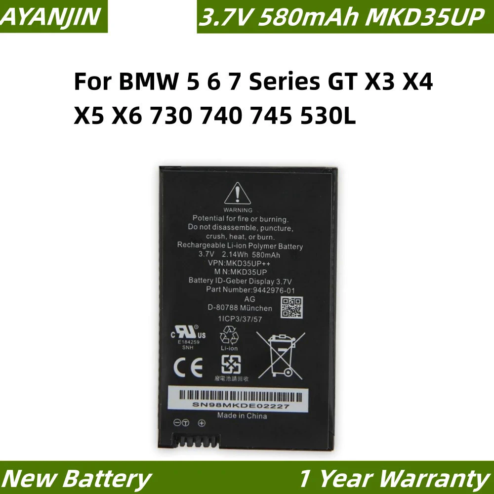 Replacement Battery MKD35UP For BMW 5 6 7 Series GT X3 X4 X5 X6 730 740 745 530L Rechargeable Car Key LCD Battery 3.7V 5