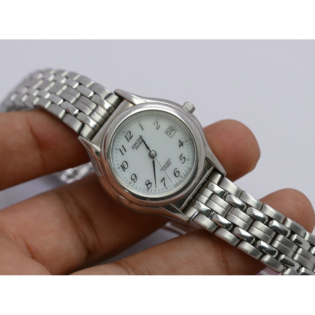 นาฬิกา Vintage มือสองญี่ปุ่น Citizen Junction Eco Drive White Dial ผู้หญิง ทรงกลม ระบบ Quartz ขนาด29mm