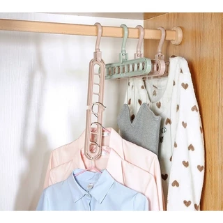 [ที่แขวน 9ช่อง/ตัว]ไม้แขวนผ้า ใส่ได้9ชุด ไม้แขวนเสื้อ 9 ช่อง ไม่แขวนจัดระเบียบ แบบประหยัดพื้นที่ (คละสี)