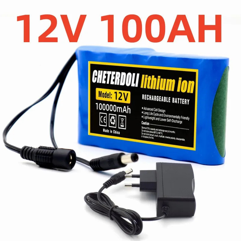 12V 100Ah แบตเตอรี่ลิเธียมไอออน DC 18650 3S2P 12.6V 100000mAh กล้องวงจรปิด, กล้องเปลี่ยนแบตเตอรี่ 12V Chargr