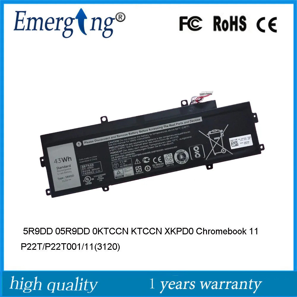 11.1โวลต์43Wh 5R9DD แบตเตอรี่แล็ปท็อปสำหรับ Dell Chromebook 11 3120 P22T KTCCN XKPD0 P22T001