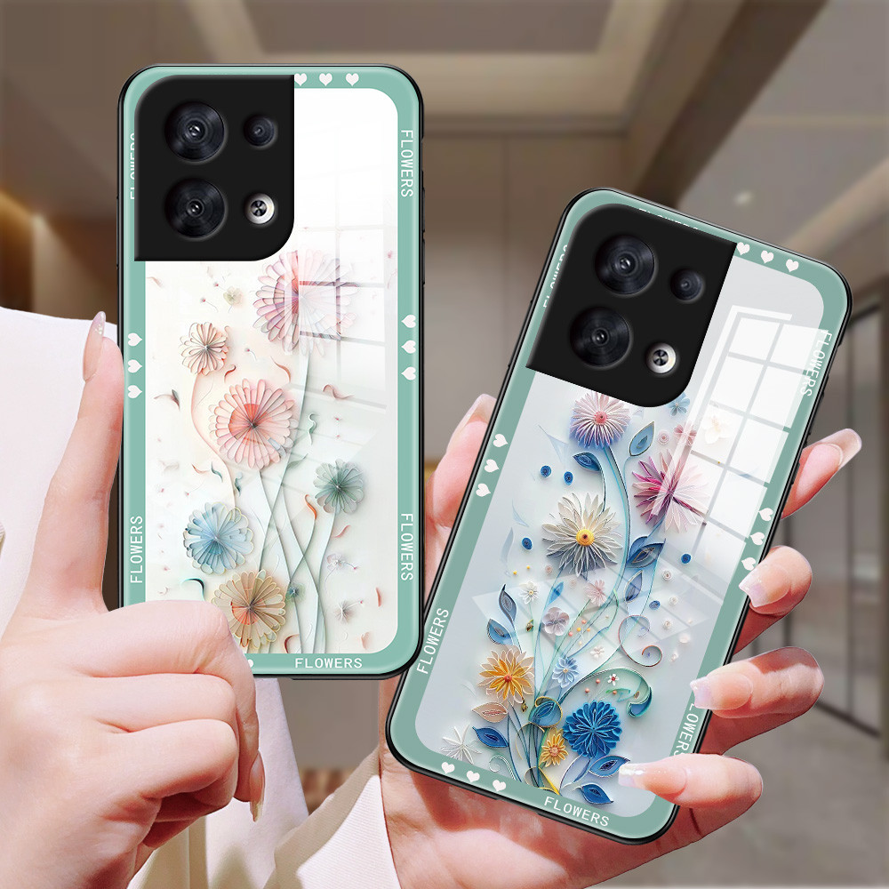 ดอกไม้น้อย เคส กระจก OPPO reno 8 7z 7 pro 7 6z 5 5f 6 4F 2Z 2F Realme V13 C35 7 pro h3f1038