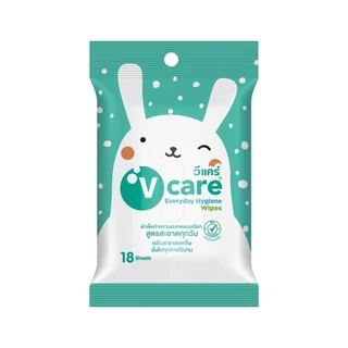 V CARE วีแคร์ ผ้าเปียกแอนตี้แบคทีเรีย สูตรสะอาดทุกวัน 18 แผ่น