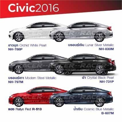 สีแต้มรถ / สีสเปรย์ Honda Civic 2016 / ฮอนด้า ซีวิค 2016