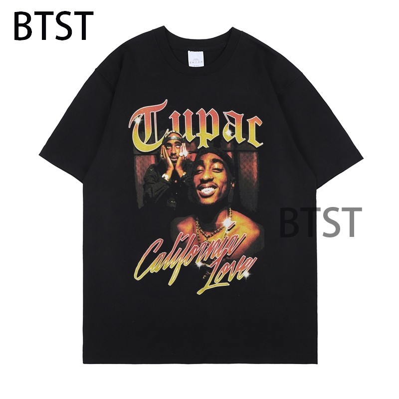 【COD】2021 New 2pac Rap T Shirts Print O-Neck Short Sleeve Regular Mens Top Quality Hip Hop TShirt Tu