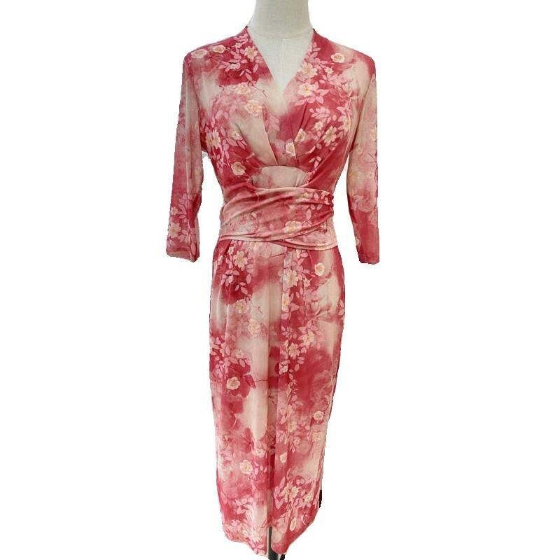 Spring Summer PG DVF French style slim fit wrap skirt with Sakura Pink lace high waist A-line long d