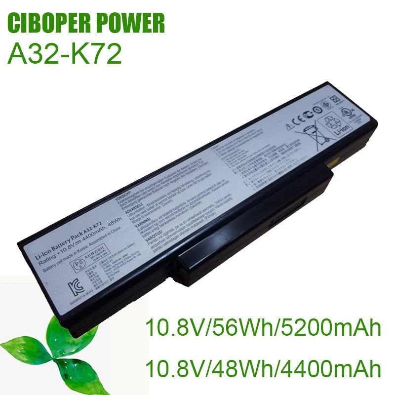 CP แบตเตอรี่แล็ปท็อป A32-K72 10.8V/48Wh(56Wh) สำหรับ K72Y K73 K73JK K73BY K73SJ K73E K73J K73T K73BR