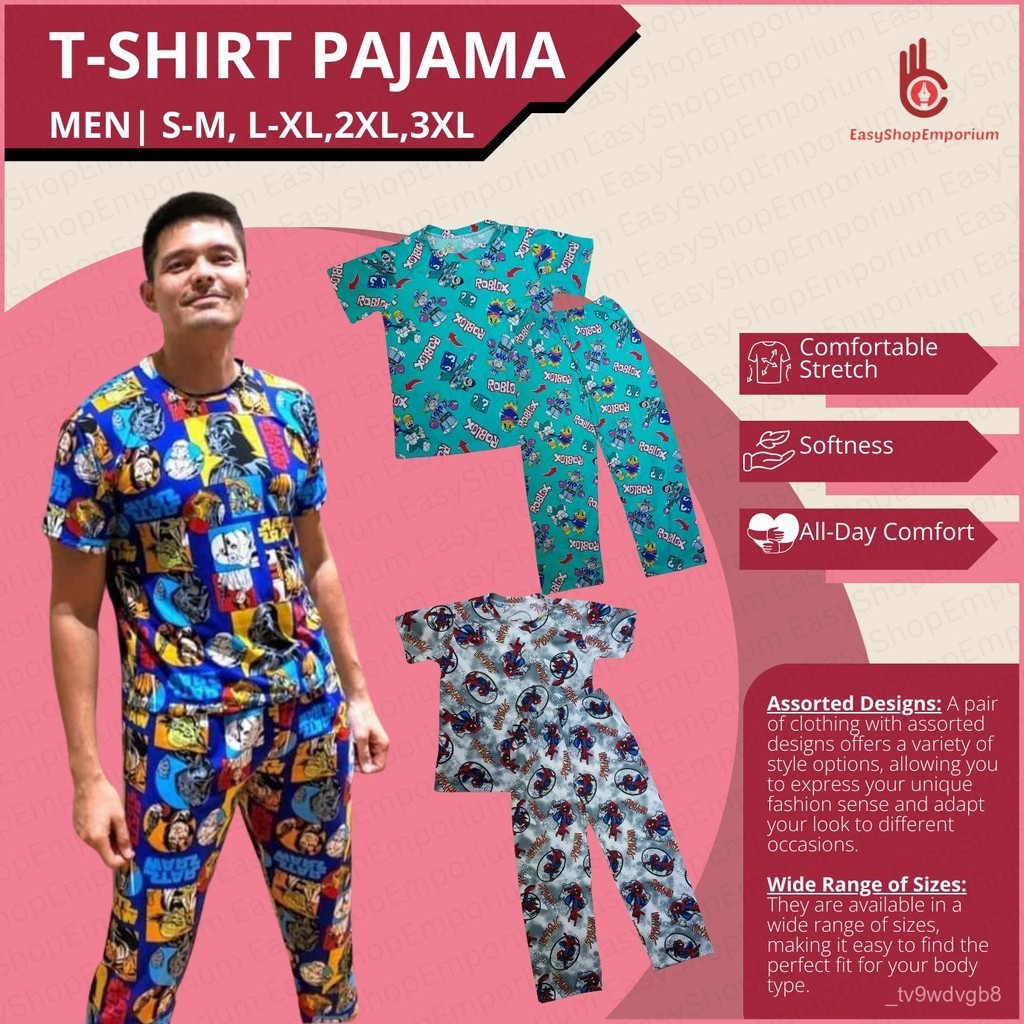 【High quality】Tshirt Pajama for MEN S-M/L-XL/2XL/3XL Terno for Mens Cotton Spandex Fabric Sleepwear 