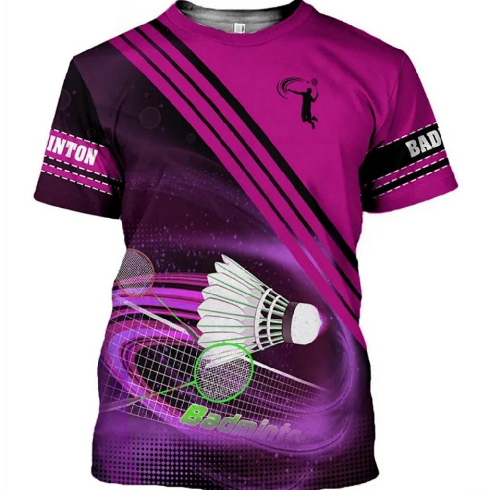 【High quality】2024 Fashion T Shirts For Mens Badminton Pattern T-Shirts Men's Short Sleeve Tops Loos