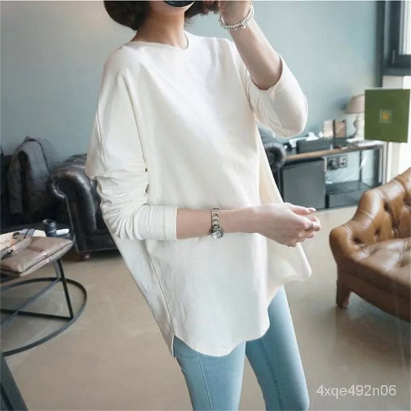 【COD】2023 Spring White Simple T-shirt Women's Long Sleeve Fashionable Base Layer Top Crew Neck Women