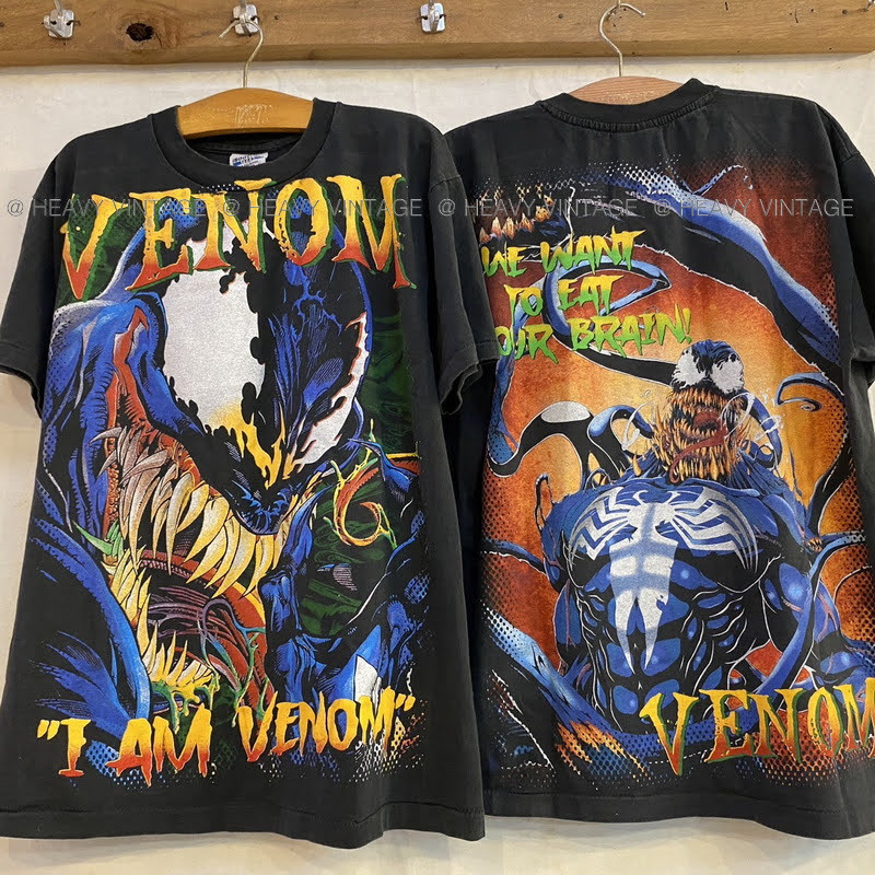 VENOM I AM VENOM ฟอกไบโอ สกรีนใหญ่ เสื้อวินเทจ เสื้่อการ์ตูน Marvel heavy vintage shirt