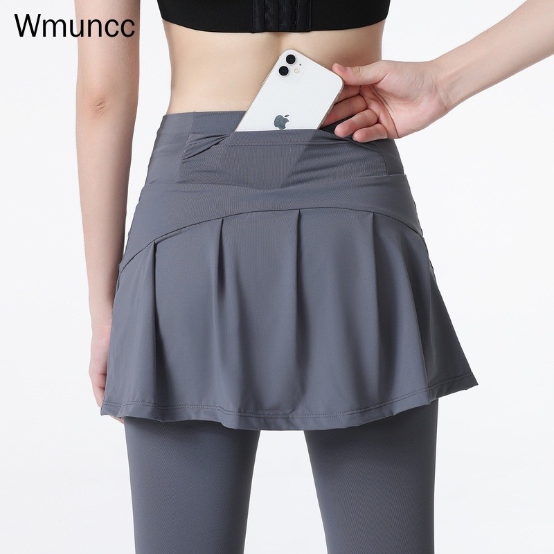 Wmuncc ใหม่ กางเกงกระโปรงสกินนี่ ขายาว เอวสูง ป้องกันแสงสะท้อน พลัสไซซ์ ใส่เล่นโยคะ ฟิตเนส วิ่ง เต้นรํา สําหรับสตรี สองชิ้น
