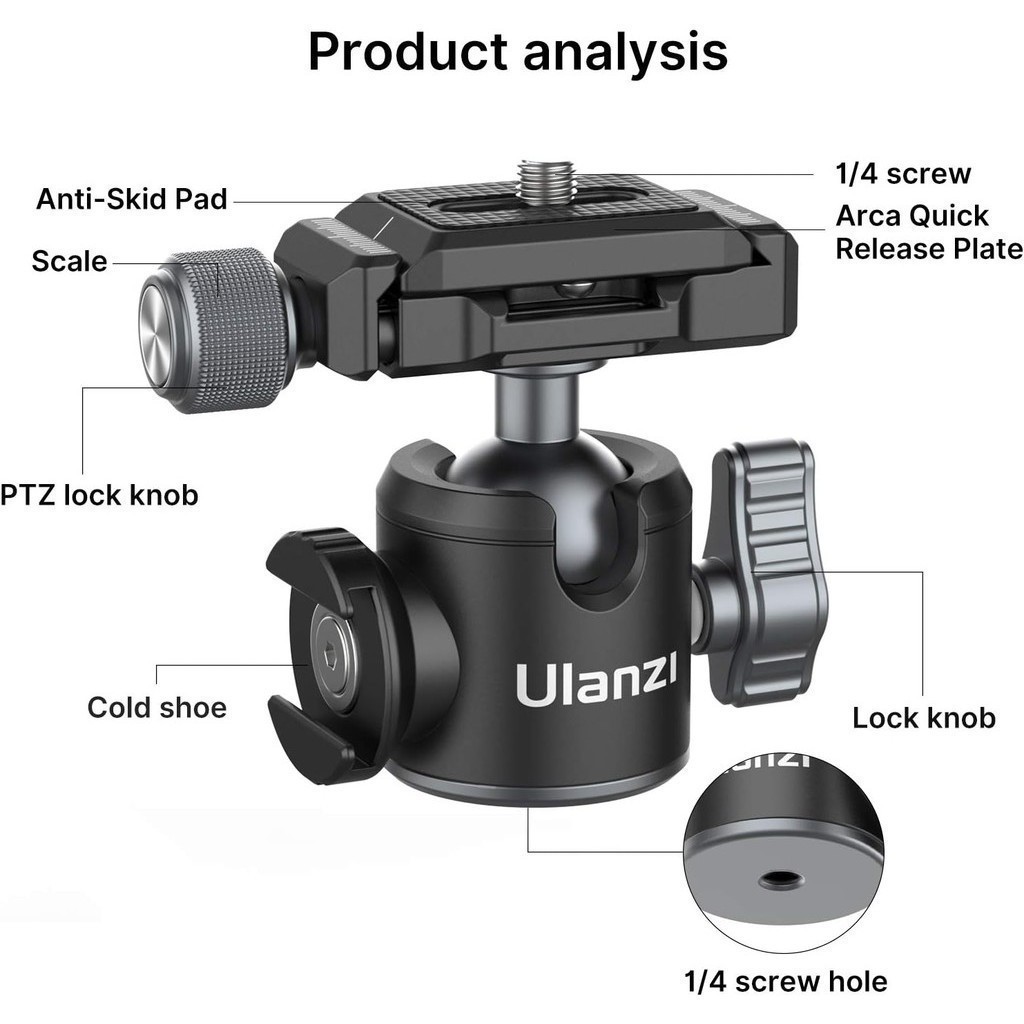 Ulanzi U80L Aluminum Alloy Ball Head หัวบอล Arca Swiss ต่อขาตั้งกล้อง รองรับ DSLR Mirrorless