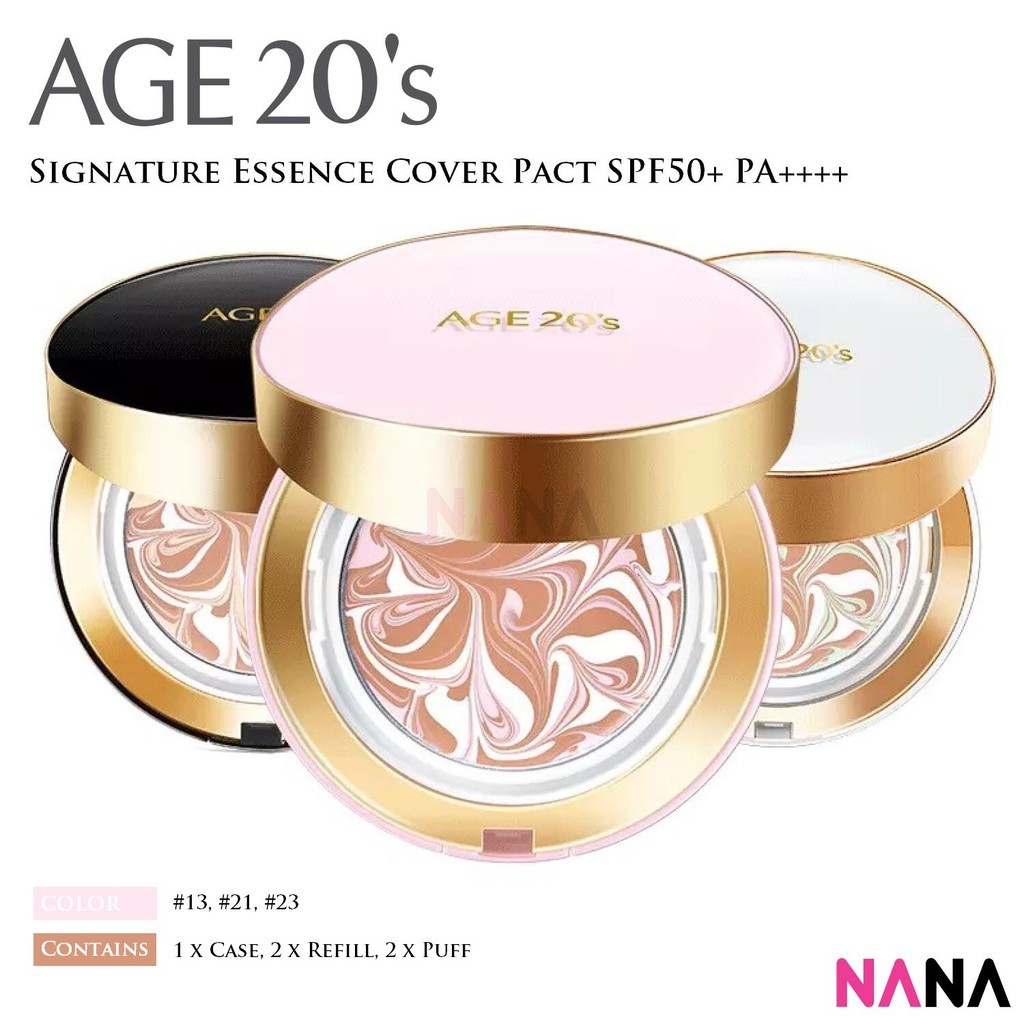 Age20's Signature Essence Cover Pact [White/ Pink/ Black] (#13, 21, 23) *NEW* รองพื้นแบบตลับช่วยป้องกันแสงแดด
