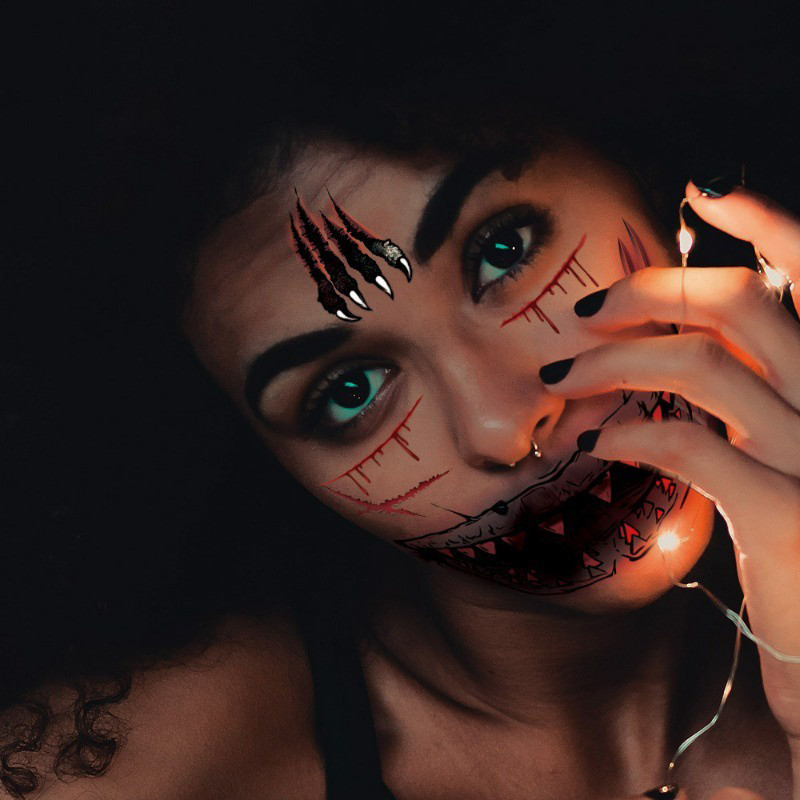 ส่งไวจาก กทม. 6 แบบ แทททู สติ๊กเกอร์ รอยแผล สำหรับแต่งหน้าธีมผี ปาร์ตี้ คอสเพลย์ ฮาโลวีน / Halloween Tattoo Sticker - รูปที่ 5