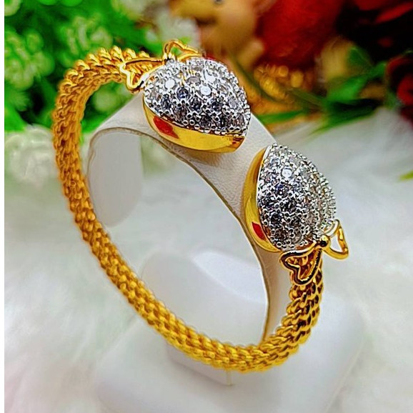 CW148 กำไลข้อมือถักเปีย ลายหัวใจคู่  งาน ฟรีไซส์ ปรับได้ตามข้อมือ