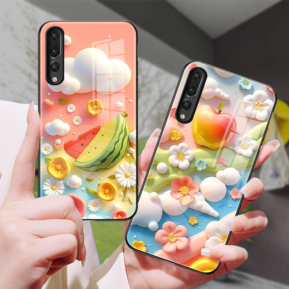 ดอกไม้ เคส กระจก huawei P20 pro P30 pro h3f1958