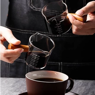 แก้วตวง กาแฟ ด้ามไม้ สองปากเท แก้วช็อต 75 มิลลิลิตร